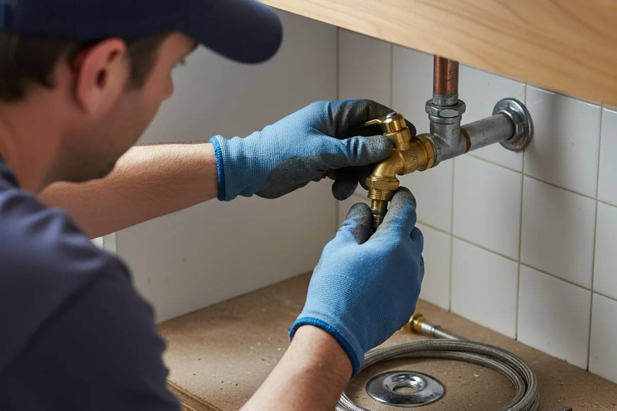 Shutoff valve and fitting work during Burst Pipe Repair in Roland